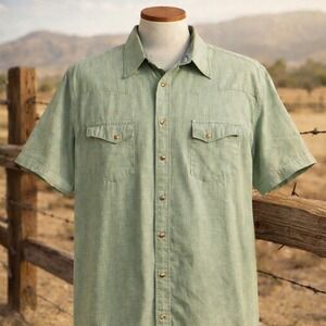 Wrangler Men's Western Shirt 2XT Green Pearl Snap Short Sleeve USA Single Stitch